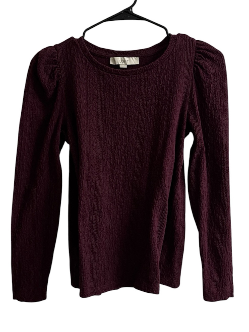 LOFT Textured Puff Sleeve Long Sleeve Top - Burgundy Maroon